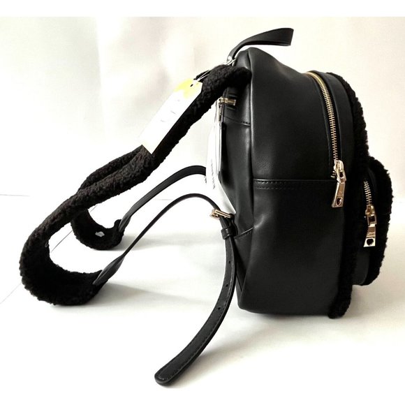 LOVE MOSCHINO Black Vegan Leather & Shearling Trimmed Backpack, NWT! $350 - Picture 6 of 10